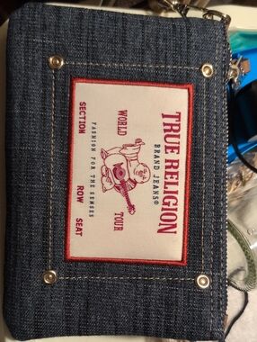 True Religion Denim Wristlet with Red and White Logo Patch